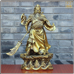 鑄銅關公 黃銅提刀關公雕塑像